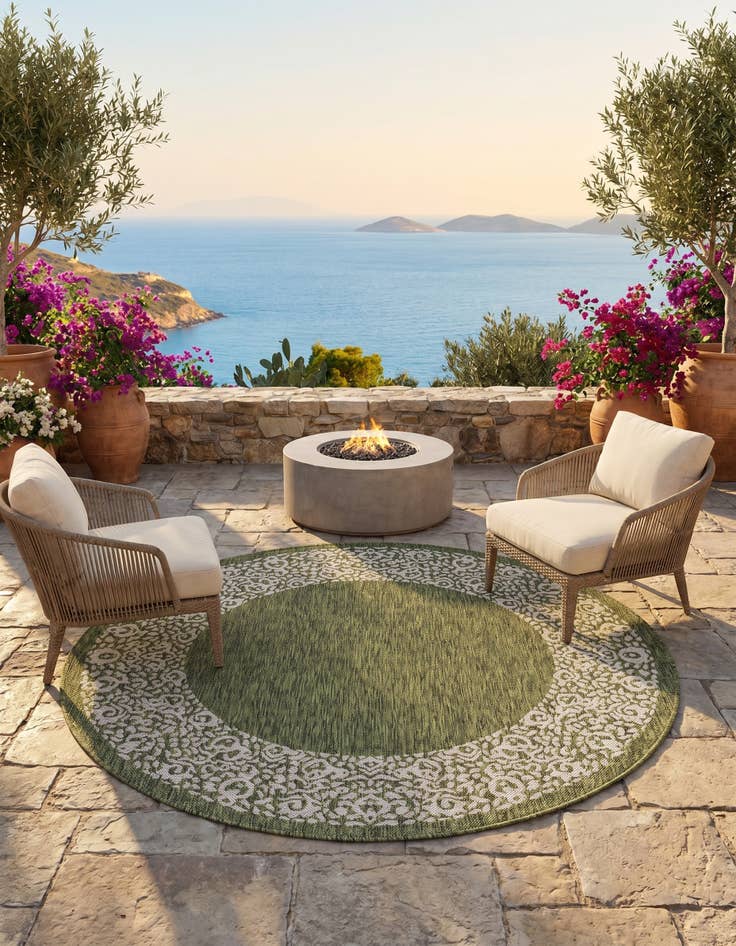 Detail image of 5' 3 x 5' 3 Easy-Clean Border Indoor / Outdoor Round Rug