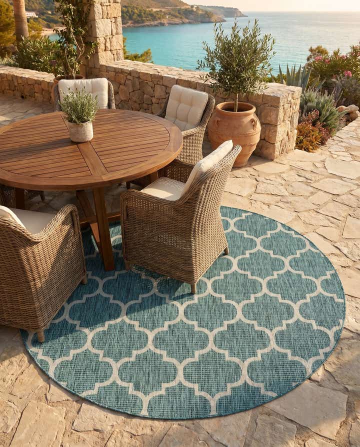 7' 10 x 7' 10 Easy-Clean Trellis Indoor / Outdoor Round Rug