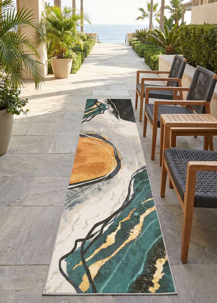 2' 7 x 12' Easy-Clean Modern Indoor / Outdoor Runner Rug