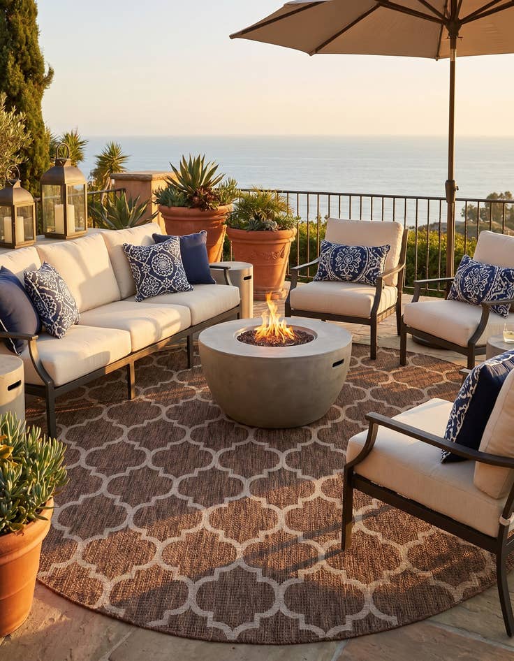 Detail image of 10' 8 x 10' 8 Easy-Clean Trellis Indoor / Outdoor Round Rug