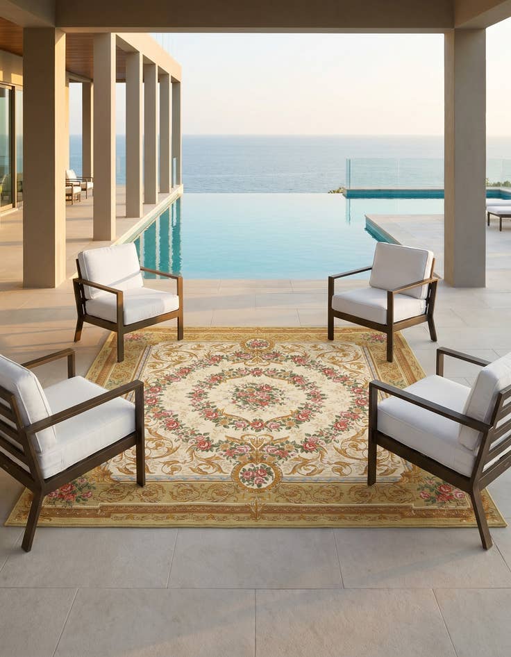 Detail image of 7' 10 x 7' 10 Easy-Clean Traditional Indoor / Outdoor Square Rug