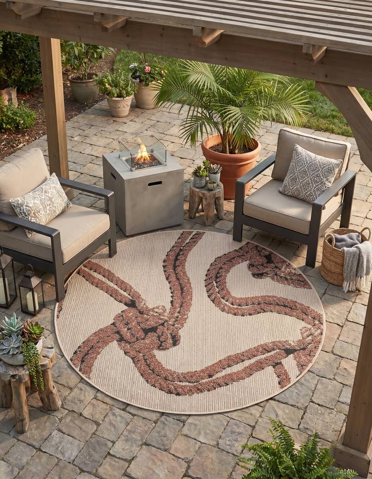 Detail image of 4' x 4' Easy-Clean Coastal Indoor / Outdoor Round Rug