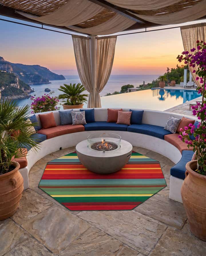 7' 10 x 7' 10 Easy-Clean Modern Indoor / Outdoor Octagon Rug