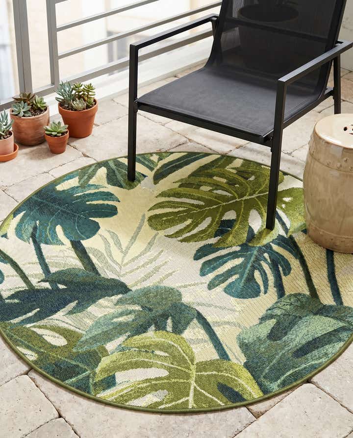 3' x 3' Easy-Clean Botanical Indoor / Outdoor Round Rug