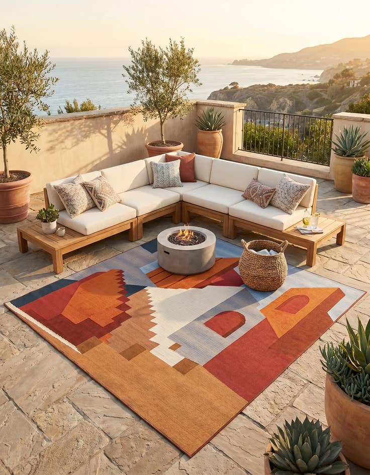 Detail image of 7' 10 x 7' 10 Easy-Clean Modern Indoor / Outdoor Square Rug