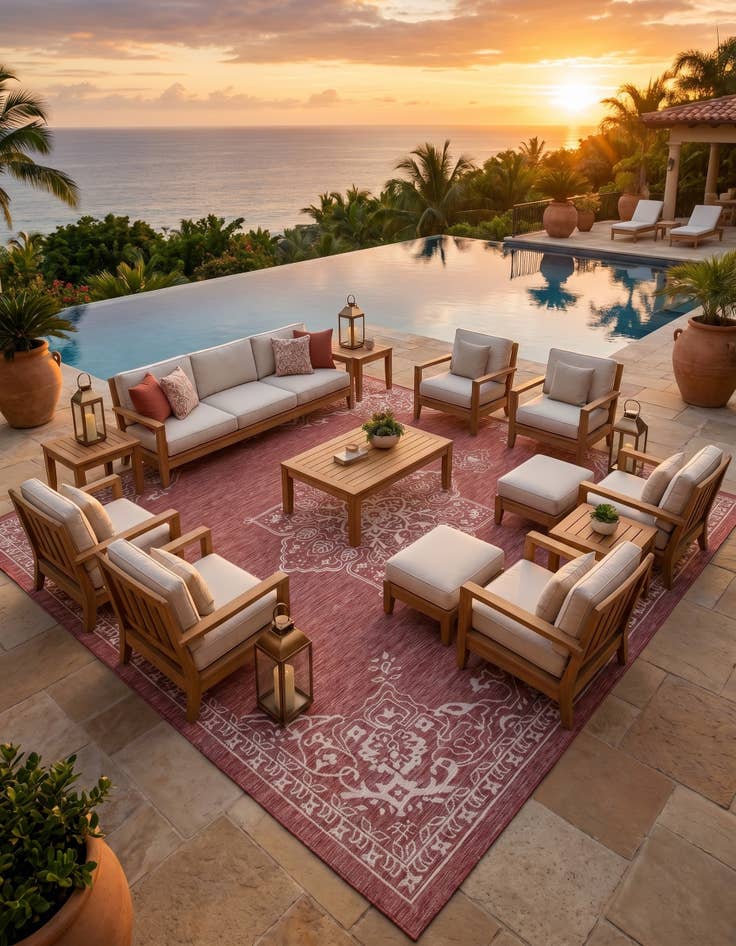 Detail image of 13' x 13' Easy-Clean Traditional Indoor / Outdoor Square Rug