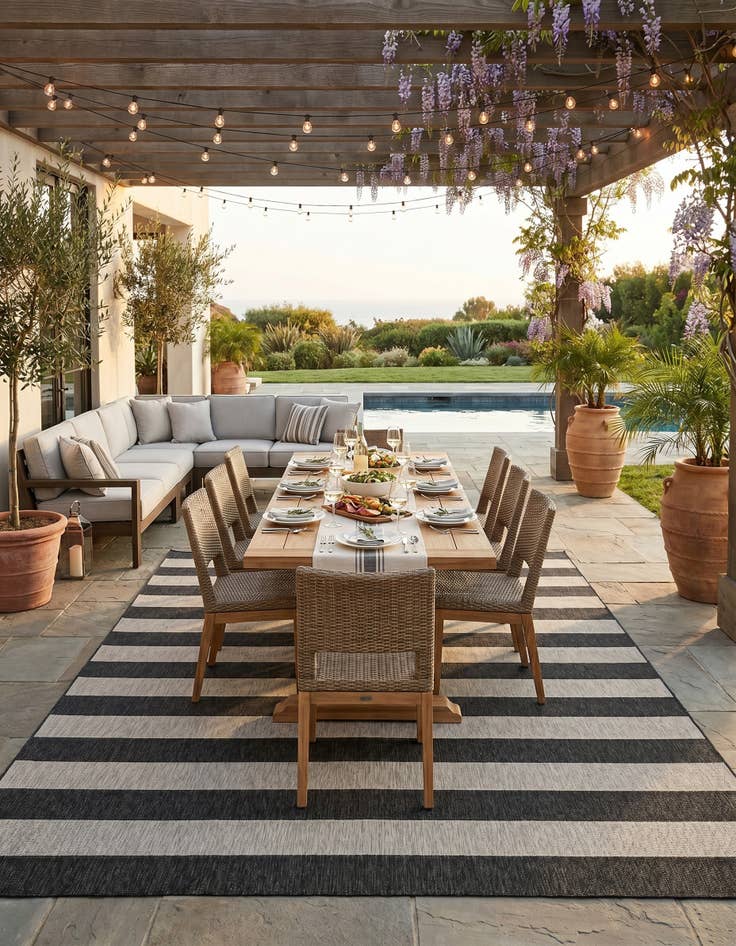 Detail image of 10' x 13' Easy-Clean Striped Indoor / Outdoor Rug