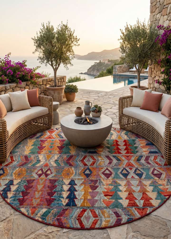 12' x 12' Easy-Clean Modern Indoor / Outdoor Round Rug