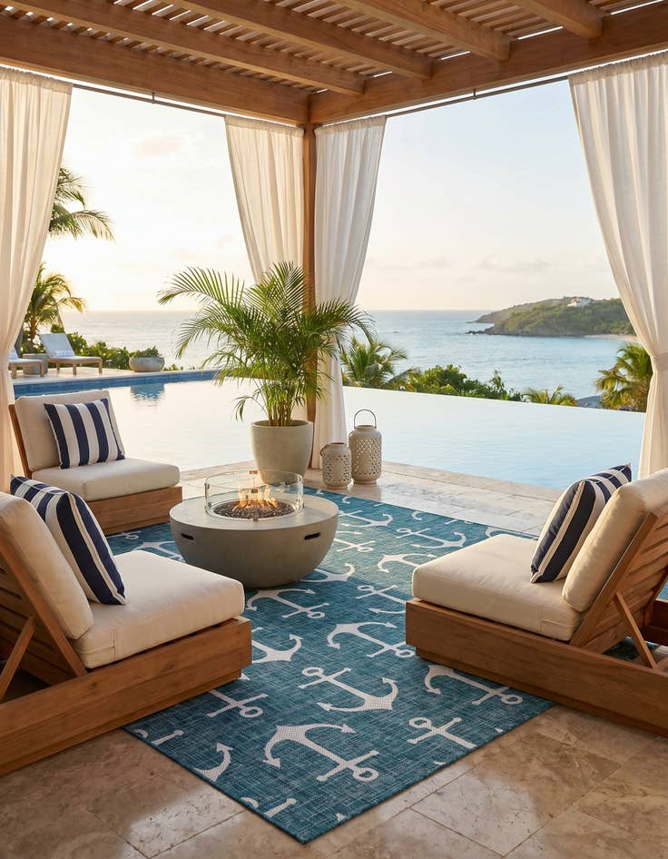 Detail image of 9' x 12' Easy-Clean Coastal Indoor / Outdoor Rug