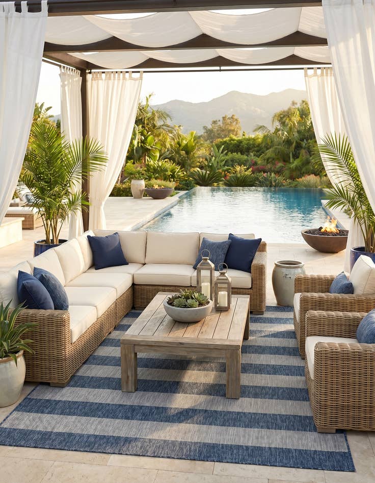 Detail image of 7' 10 x 10' Easy-Clean Striped Indoor / Outdoor Rug