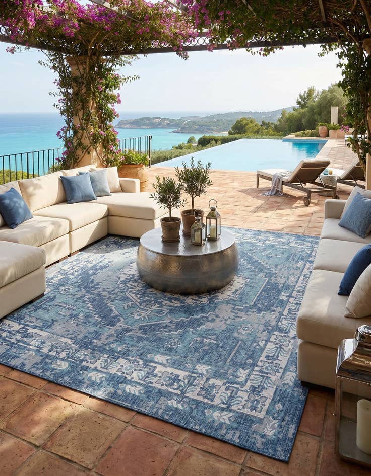 Detail image of 13' x 13' Easy-Clean Traditional Indoor / Outdoor Square Rug