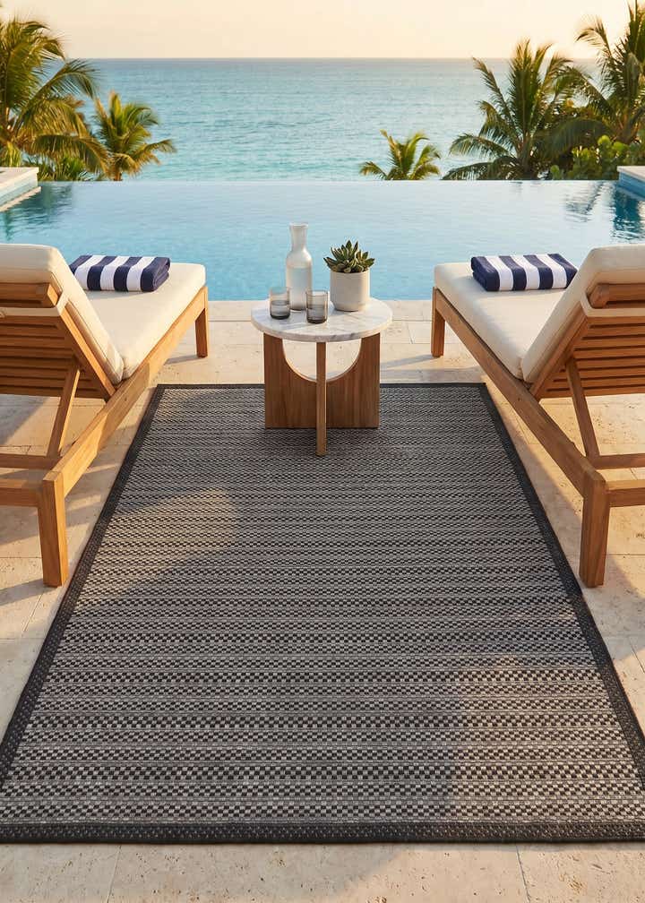 5' 3 x 8' Easy-Clean Border Indoor / Outdoor Rug