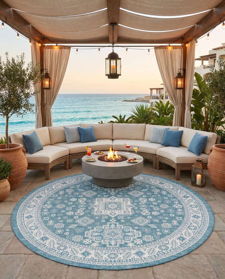 10' x 10' Easy-Clean Aztec Indoor / Outdoor Round Rug