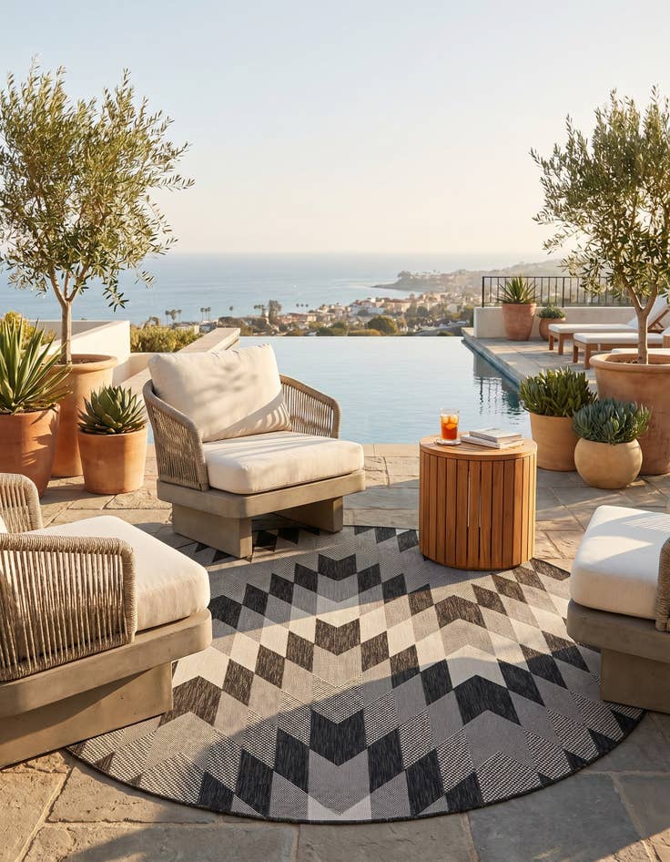 Detail image of 7' 10 x 7' 10 Easy-Clean Modern Indoor / Outdoor Round Rug