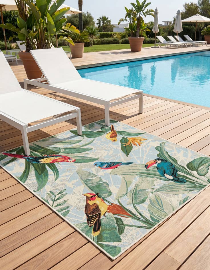 Detail image of 5' 3 x 5' 3 Easy-Clean Botanical Indoor / Outdoor Square Rug