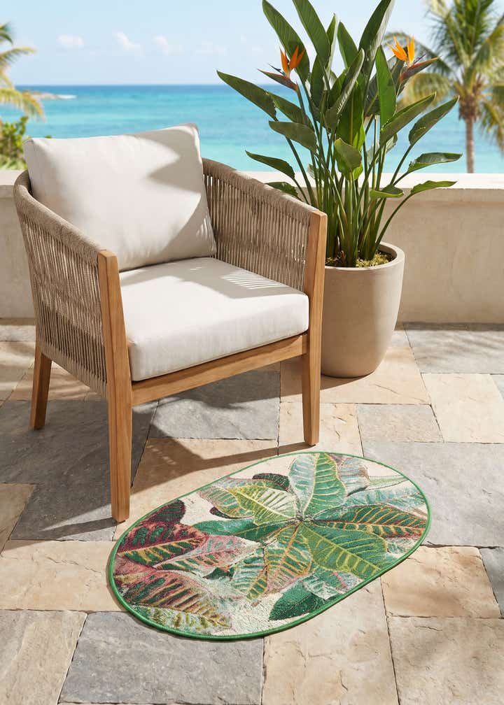 2' x 3' Easy-Clean Botanical Indoor / Outdoor Oval Rug