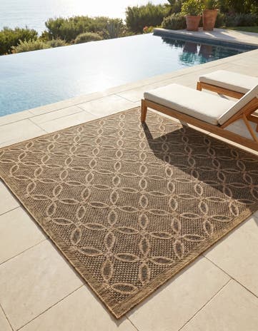 Light Brown Easy-Clean Lattice Indoor / Outdoor Square Rug