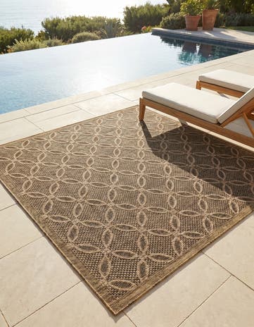 Light Brown Easy-Clean Lattice Indoor / Outdoor Square Rug
