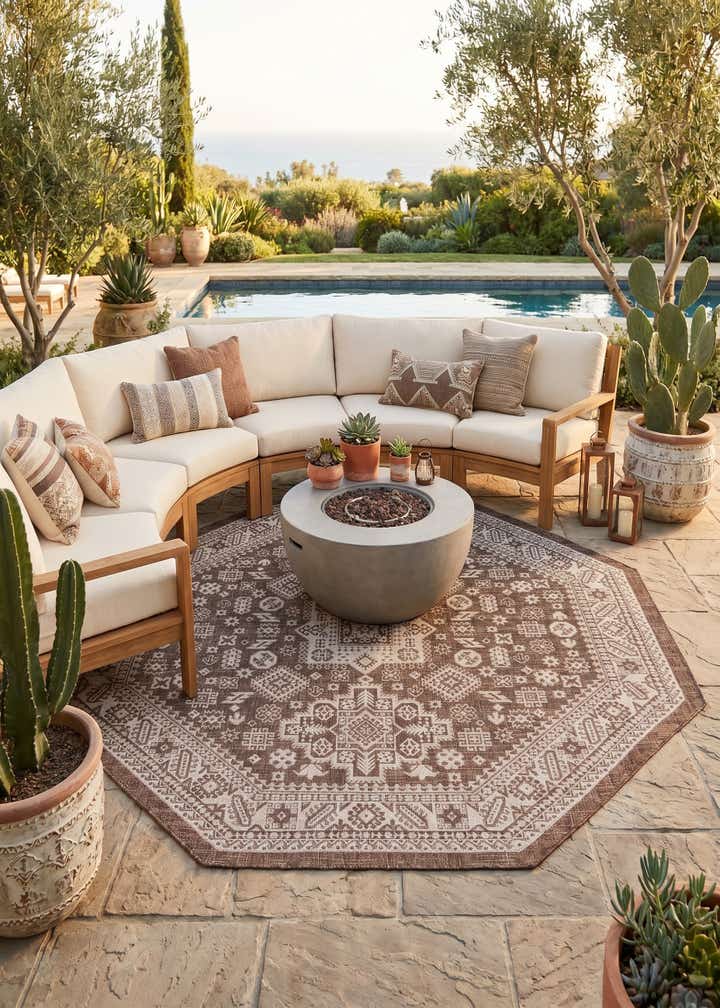 7' 10 x 7' 10 Easy-Clean Aztec Indoor / Outdoor Octagon Rug