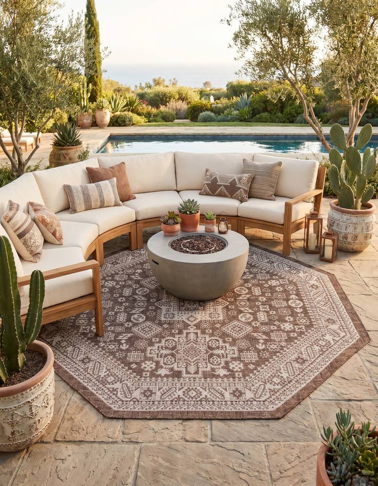 Detail image of 7' 10 x 7' 10 Easy-Clean Aztec Indoor / Outdoor Octagon Rug