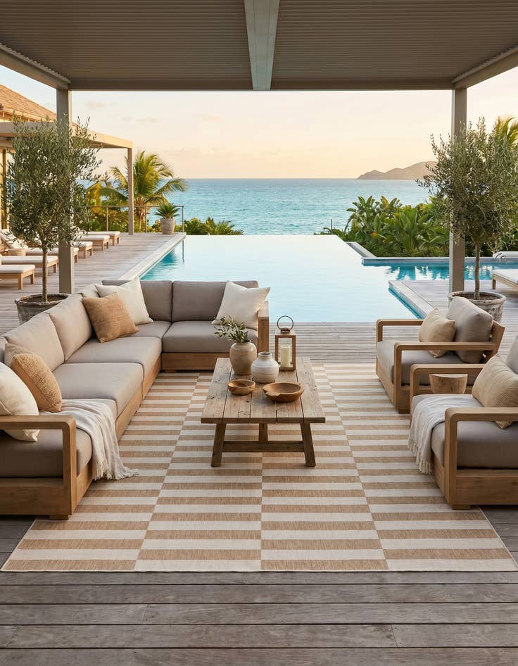 Detail image of 10' x 13' Easy-Clean Striped Indoor / Outdoor Rug