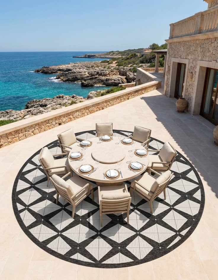 Detail image of 13' x 13' Easy-Clean Modern Indoor / Outdoor Round Rug