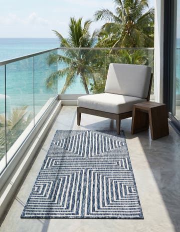 Blue Easy-Clean Modern Indoor / Outdoor Runner Rug