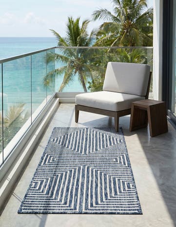 Blue Easy-Clean Modern Indoor / Outdoor Runner Rug