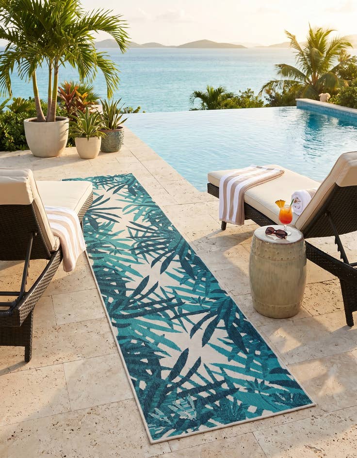 Detail image of 2' 7 x 12' Easy-Clean Botanical Indoor / Outdoor Runner Rug