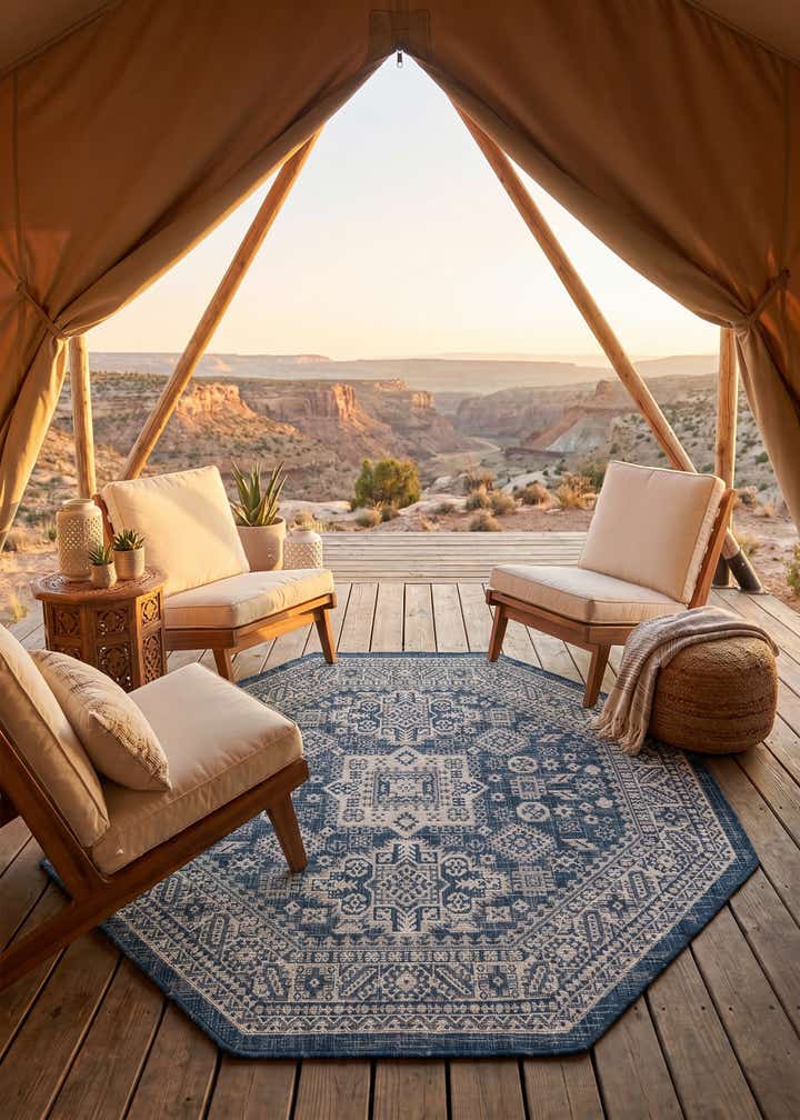 5' 3 x 5' 3 Easy-Clean Aztec Indoor / Outdoor Octagon Rug