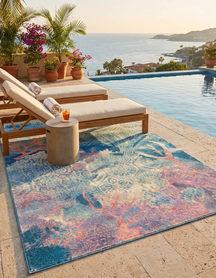 Detail image of 5' 3 x 8' Easy-Clean Coastal Indoor / Outdoor Rug