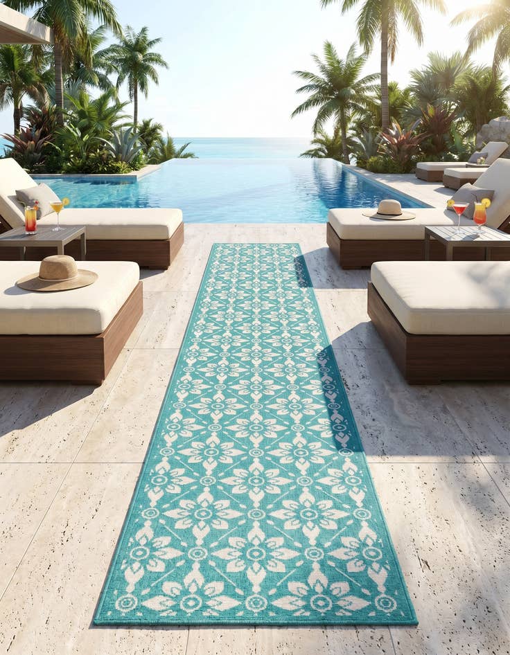 Detail image of 2' 7 x 12' Easy-Clean Trellis Indoor / Outdoor Runner Rug
