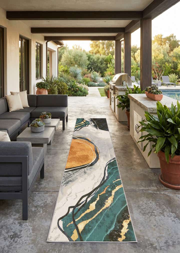 2' 7 x 12' Easy-Clean Modern Indoor / Outdoor Runner Rug