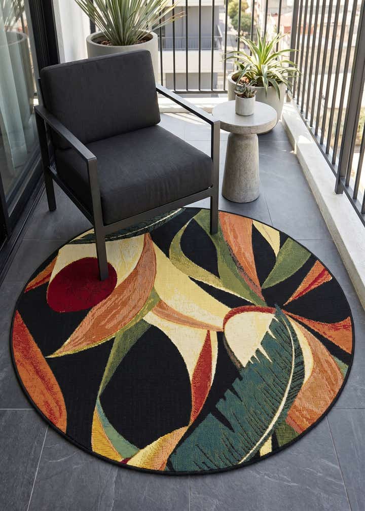 4' x 4' Easy-Clean Botanical Indoor / Outdoor Round Rug