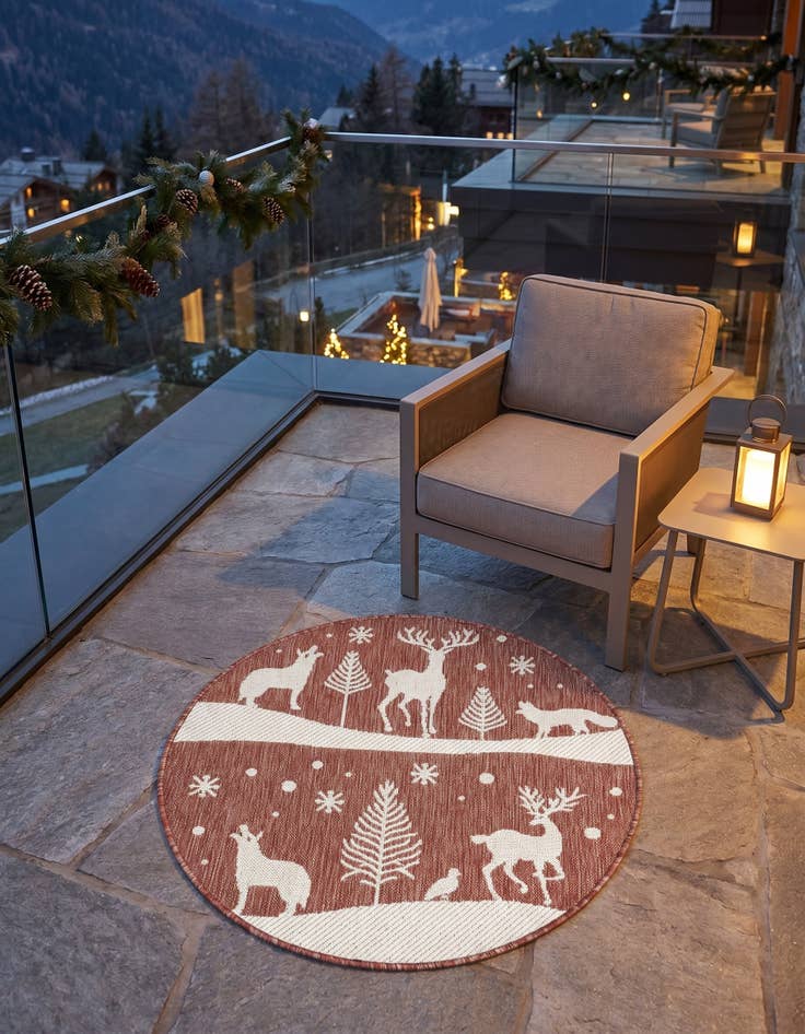 Detail image of 3' x 3' Easy-Clean Holiday Indoor / Outdoor Round Rug