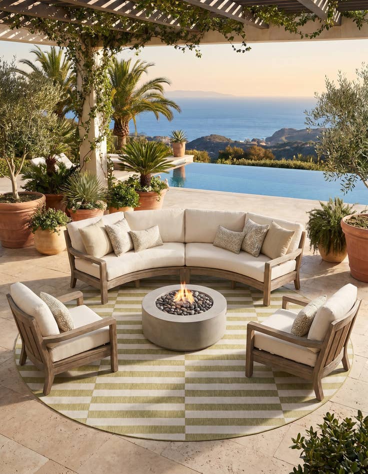 Detail image of 13' x 13' Easy-Clean Striped Indoor / Outdoor Round Rug