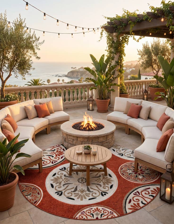 Detail image of 7' 10 x 7' 10 Easy-Clean Modern Indoor / Outdoor Round Rug