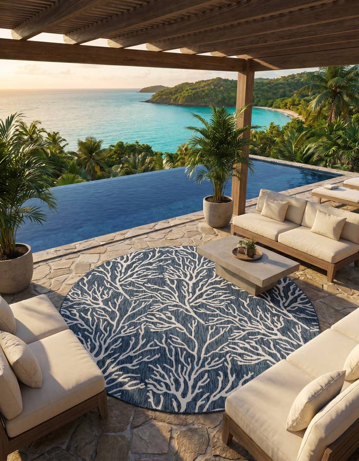 Detail image of 10' x 10' Easy-Clean Coastal Indoor / Outdoor Round Rug