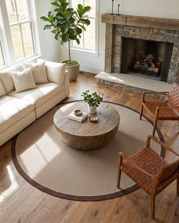 7' 10 x 7' 10 Easy-Clean Border Indoor / Outdoor Round Rug