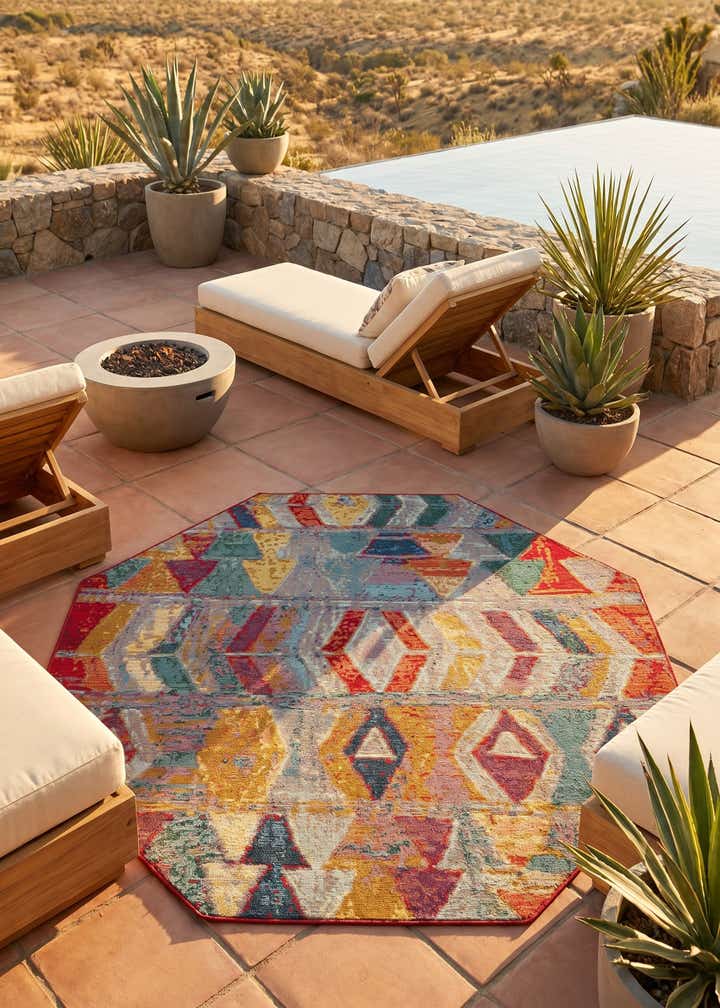 5' 3 x 5' 3 Easy-Clean Modern Indoor / Outdoor Octagon Rug