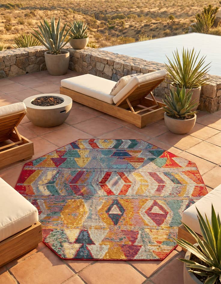 Detail image of 5' 3 x 5' 3 Easy-Clean Modern Indoor / Outdoor Octagon Rug