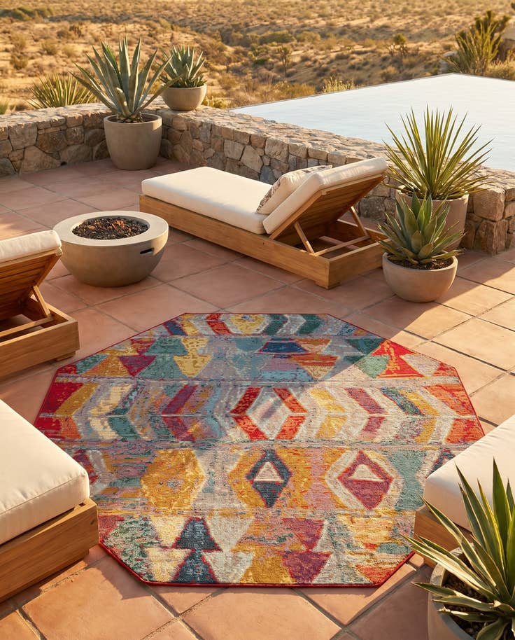 Detail image of 5' 3 x 5' 3 Easy-Clean Modern Indoor / Outdoor Octagon Rug