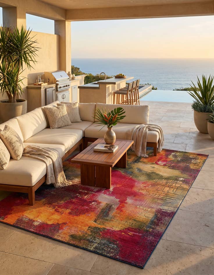 Detail image of 5' 3 x 8' Easy-Clean Modern Indoor / Outdoor Rug