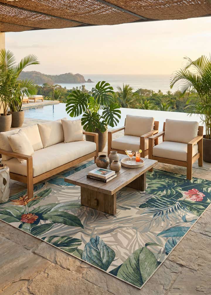 7' 10 x 7' 10 Easy-Clean Botanical Indoor / Outdoor Square Rug