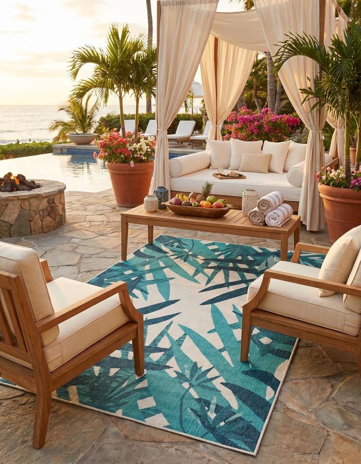 Detail image of 5' x 8' Easy-Clean Botanical Indoor / Outdoor Rug