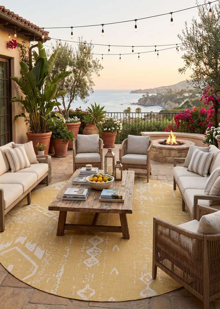 13' x 13' Easy-Clean Bohemian Indoor / Outdoor Round Rug