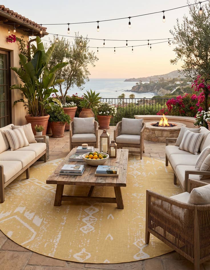 Detail image of 13' x 13' Easy-Clean Bohemian Indoor / Outdoor Round Rug