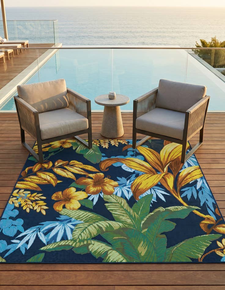 Detail image of 5' 3 x 5' 3 Easy-Clean Botanical Indoor / Outdoor Square Rug