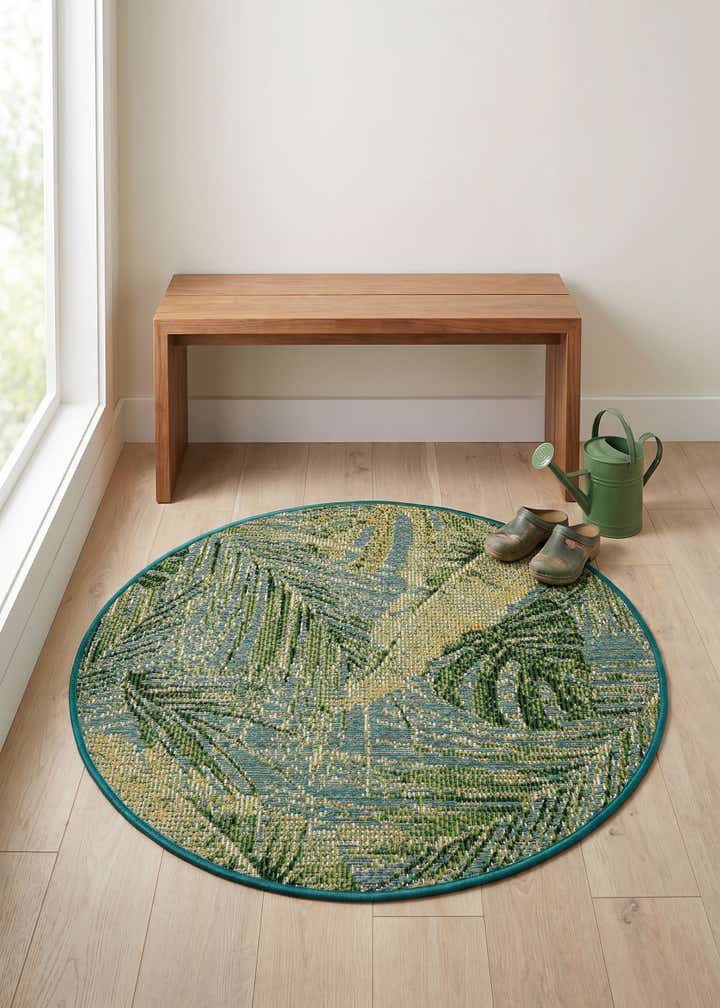 3' x 3' Easy-Clean Botanical Indoor / Outdoor Round Rug