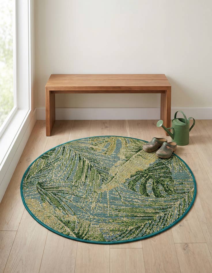 Detail image of 3' x 3' Easy-Clean Botanical Indoor / Outdoor Round Rug